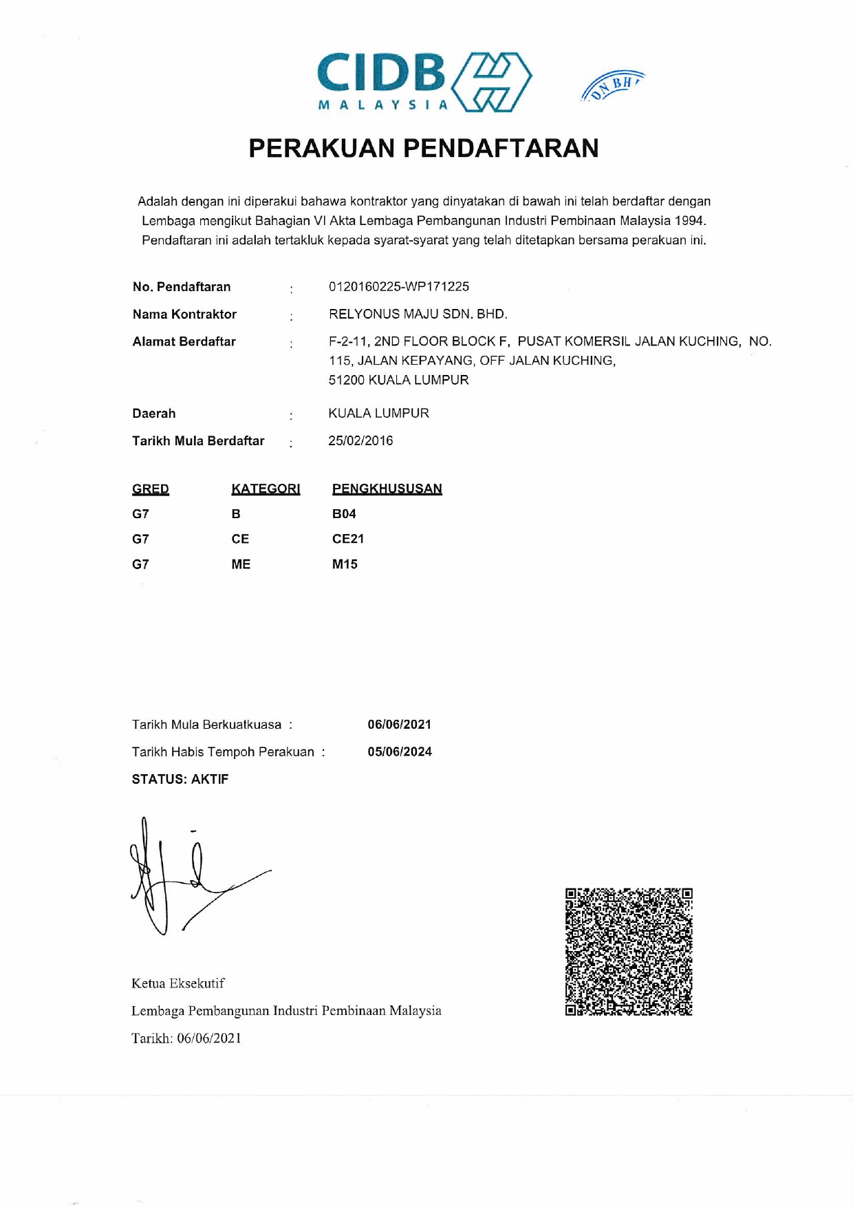 CIDB Certificate